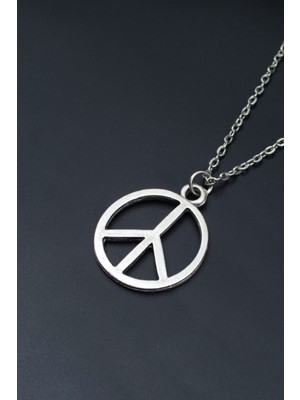 Peace Barış İşareti  Gümüş Kaplama Unisex Düz Zincir Kolye kod 754