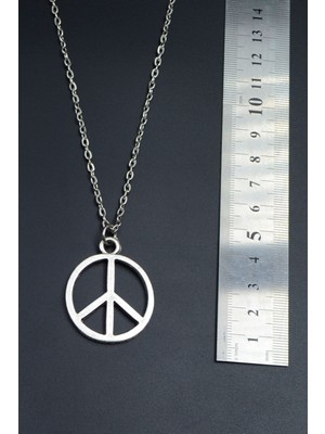 Peace Barış İşareti  Gümüş Kaplama Unisex Düz Zincir Kolye kod 754