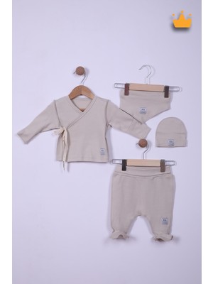 Pino Baby Babyhola Prematüre Serisi 45CM Hastane Çıkışı Kruvaze Üst Patikli Alt Önlük Bere %100 Pamuk 4'lü Takım 22415