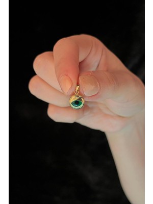 Fiyonk Kuyumculuk 14 Ayar Altın Kalemli Yeşil Göz Kolye Ucu