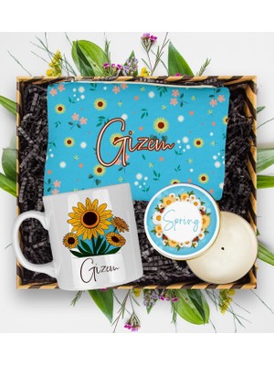 Ejoya Kişiye Özel Ayçiçeği Tasarım Kupa & Makyaj Çantası & Mum  113165