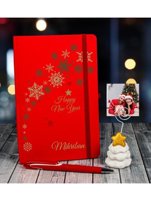 Ejoya Kırmızı Defter Kalem ve Fotoğraflı Çam Ağacı Notluk 110664 Kişiye Özel Yeni Yıl Hediyesi