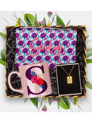 Ejoya Kişiye Özel Gümüş Harf Kolye & Kupa & Makyaj Çantası  113293