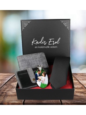 Ejoya Kişiye Özel Cüzdan Kartlık Kravat ve Fotoğraflı Anahtarlık Erkek  94433