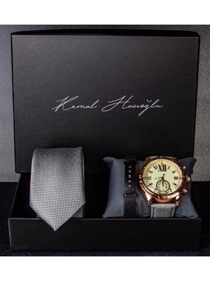 Ejoya Kişiye Özel Kutusunda Bileklik Kravat ve Saat Erkek  93872