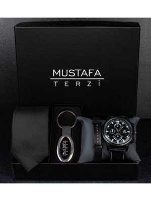 Ejoya Kişiye Özel Kutusunda Kravat Anahtarlık Bileklik ve Saat Erkek  93821