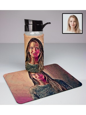 Ejoya Kişiye Özel Karikatür Tasarım Cam Matara ve Mousepad Ofis  94398