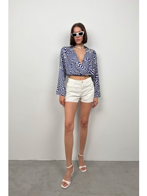 Yarasa Kol Desenli Mavi Bluz