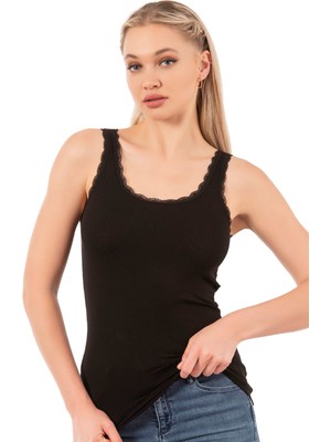 Özkan Underwear Özkan 27075 Kadın Viskon Kaşkorse Dantel Detaylı Esnek Yumuşak Kalın Askılı Örme Atlet