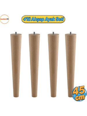 Badem10 Ahşap Mobilya Ayağı 4 Adet 45 cm Sehpa Zigon Orta Masa Puf Tabure Tv Ünitesi Ayakları M8 Civatalı