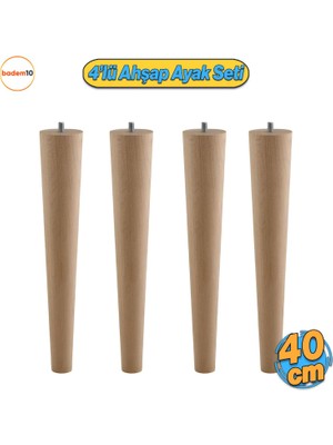 Badem10 Ahşap Mobilya Ayağı 4 Adet 40 cm Sehpa Zigon Orta Masa Puf Tabure Tv Ünitesi Ayakları M8 Civatalı