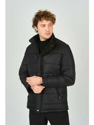 Daynax Erkek Içi Kürklü Dik Yaka Çıtçıt ve Fermuar Kapamalı Mont Kaban 5300 Siyah