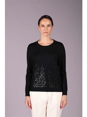 Sempre Kadın Bisiklet Yaka Pul Payet Detaylı Uzun Kollu Triko Kazak 2572 Siyah