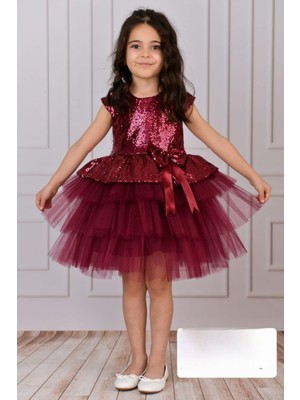 Esmaca Moda Kız Çocuk Bordo Renk Abiye Elbise