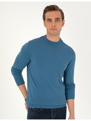 Pierre Cardin Erkek Kobalt Slim Fit Yarım Balıkçı Yaka Basic Triko Kazak 50296564-VR077