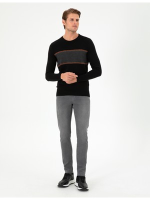 Pierre Cardin Erkek Siyah Slim Fit Bisiklet Yaka Yün Karışımlı Triko Kazak 50296439-VR046