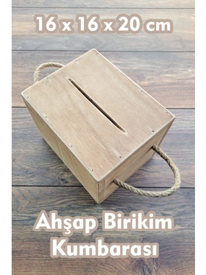 Vixpet Ahşap Kumbara 16 x 16 x 20 cm - Kilitsiz Tamamen Kapalı | Para Kutusu | Para Biriktirme | Birikim Kumbarası | Dekoratif Kumbara