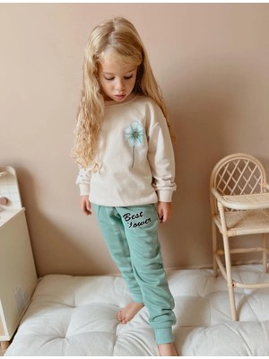 Sacro Kids Flowers Baskılı Eşofman-Sweatshirt 3 Iplik Kışlık Kız Çocuk Takım