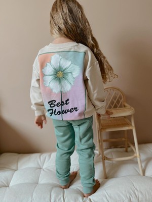 Sacro Kids Flowers Baskılı Eşofman-Sweatshirt 3 Iplik Kışlık Kız Çocuk Takım