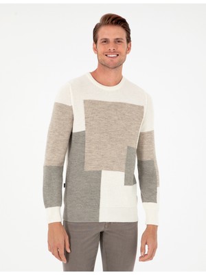 Pierre Cardin Erkek Ekru Slim Fit Bisiklet Yaka Triko Kazak 50296454-VR019