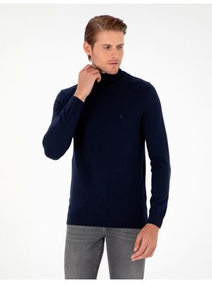 Pierre Cardin Erkek Lacivert Slim Fit Balıkçı Yaka Basic Triko Kazak 50296582-VR033