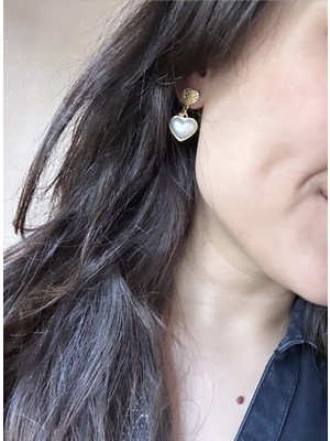 Intive Lingerie Kadın Çelik Kalpli Sedef Taşlı Küpe