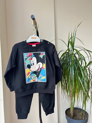 Dopa Mickey Mouse Baskılı Çocuk Alt Üst Takım Siyah 9-12 Ay 2-3 Yaş