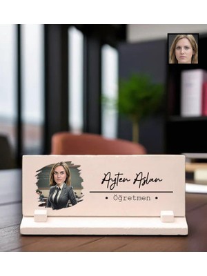 Giftali Öğretmen Temalı Masaüstü Taş Isimlik - Fotoğraflı 
