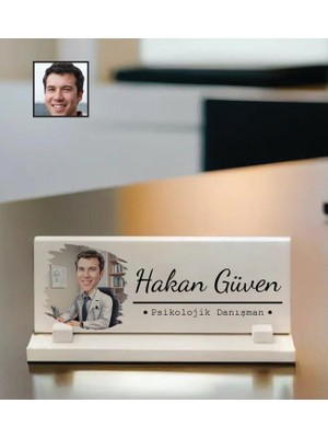 Giftali Kişiye Özel Psikolojik Danışman Temalı Karikatürlü Masaüstü Taş Isimlik