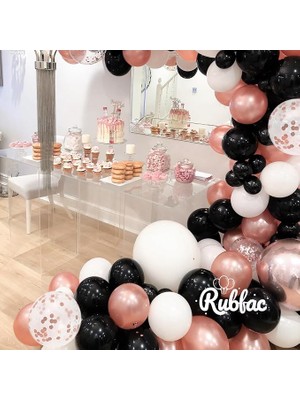 Balon Diyarı  25 adet Siyah şeffaf Konfetili, Krom Rose gold balon  Kaliteli Balon Seti