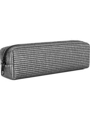 Suni Deri Gri Çizgili Kalem Kutusu