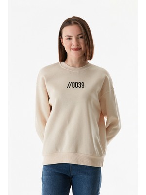 Önü ve Arkası Baskılı Bisiklet Yaka Sweatshirt