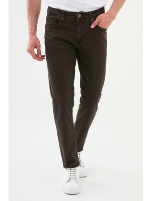 MCR Çizgili Kahverengi Super Slim Fit Erkek Kot Pantolon