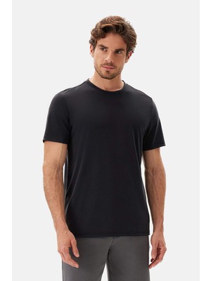 Siyah Bisiklet Yaka Kısa Kollu Oversize Tişört