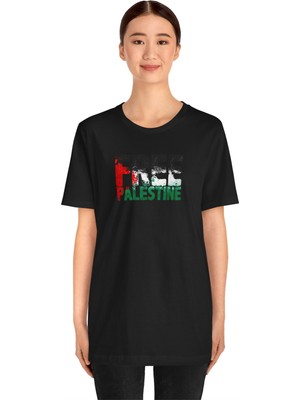 Young Fit Özgür Filistin Bayrağı Baskılı Kadın Oversize  Pamuk Tişört