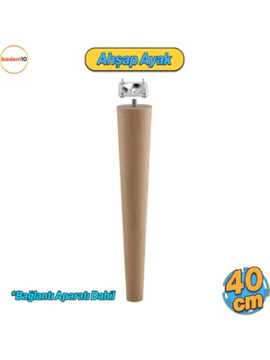 Badem10 Ahşap Mobilya Ayağı Aparatlı 40 cm Sehpa Zigon Orta Masa Puf Tabure Tv Ünitesi Ayakları M8 Civatalı