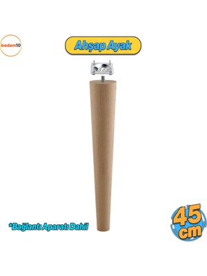 Badem10 Ahşap Mobilya Ayağı Aparatlı 45 cm Sehpa Zigon Orta Masa Puf Tabure Tv Ünitesi Ayakları M8 Civatalı