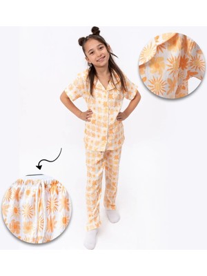 Lusana 4009 8-10 Yaş Güneş Çiçek Baskılı Kız Pijama Takımı