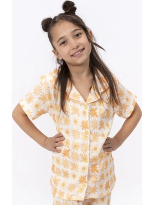 Lusana 4009 8-10 Yaş Güneş Çiçek Baskılı Kız Pijama Takımı