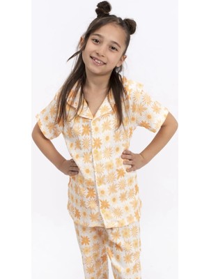 Lusana 4009 8-10 Yaş Güneş Çiçek Baskılı Kız Pijama Takımı