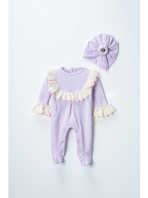 Lusana 2017 3-18 Ay Dantel Yaka Uzun Kollu Şapkalı  2'li Takım