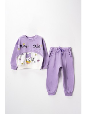 Lusana 50324 3-7 Yaş Daısy Duck Baskılı  Kız Iki Iplik Takım