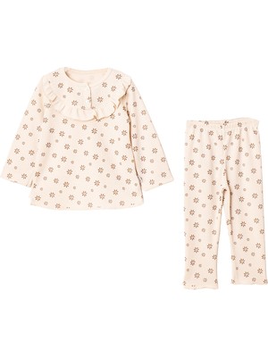 Lusana 24401 9-24 Ay Kız Yaka Fırfırlı Çiçek Baskılı 2li Takım