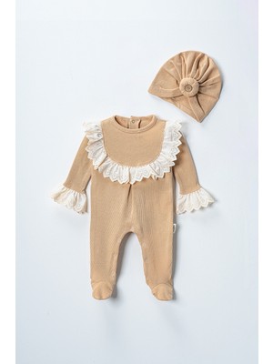 Lusana 2017 3-18 Ay Dantel Yaka Uzun Kollu Şapkalı  2'li Takım