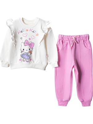 Hello Kitty Desenli Lusana 501124 Kız Takım 3-7 Yaş Pembe Renkli Rahat Örme Kumaş