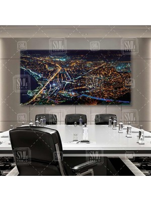 SML Tablo Ordu Boztepe Seyirteras Gece Şehir Teleferik Manzarası Enine Yatay Kanvas Tablo