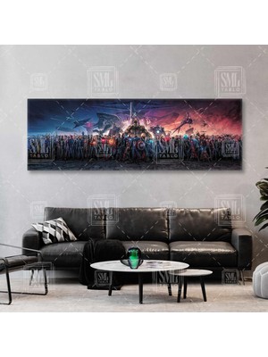 SML Tablo Marvel Evreni Tüm Süperkahramanları Superhero Hollywood Superhero Panoramik Yatay Kanvas Tablo