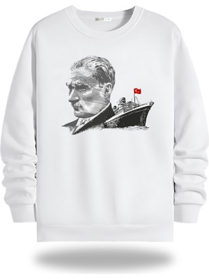 Gölge Stor Atatürk Görselli Bisiklet Yaka Unisex Sweatshirt 766