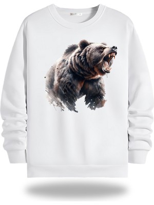 Gölge Store Kızgın Ayı Görselli Bisiklet Yaka Unisex Sweatshirt 947