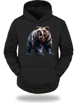 Gölge Store Kızgın Ayı Görselli Kapşonlu Unisex Sweatshirt 946